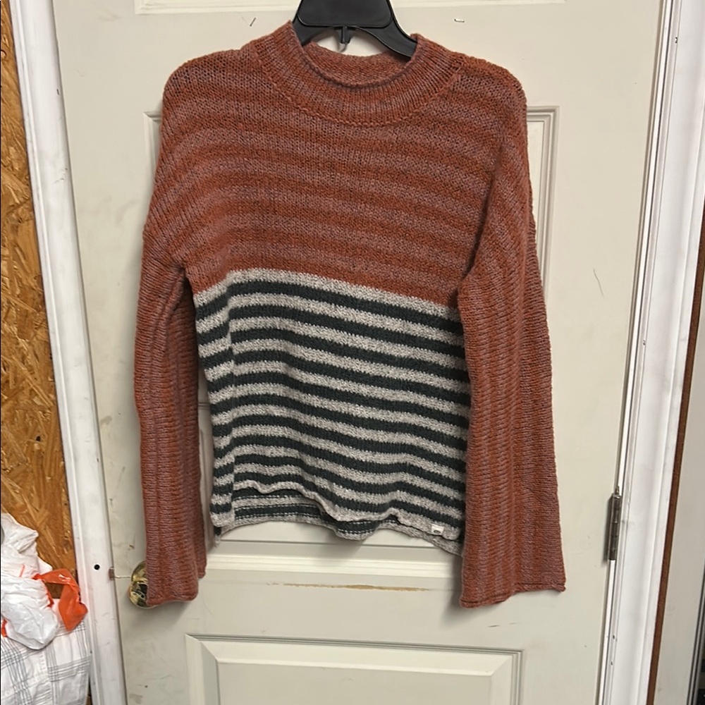 Striped Rust and Gray Women's Sweater 21797#